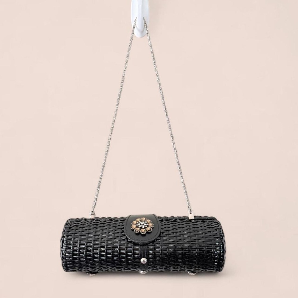 MAXX New York Black Woven Barrel Clutch Shoulder Bag